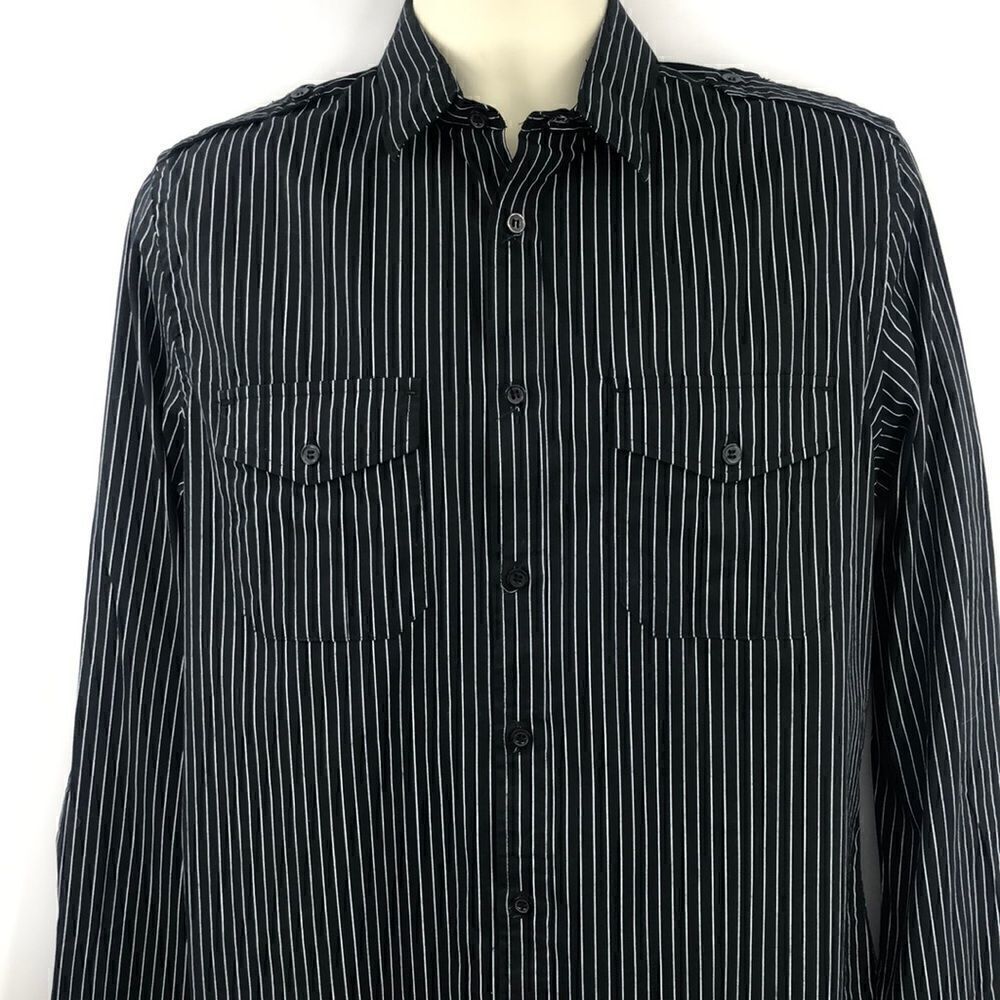 Black long sleeve white striped men’s shirt